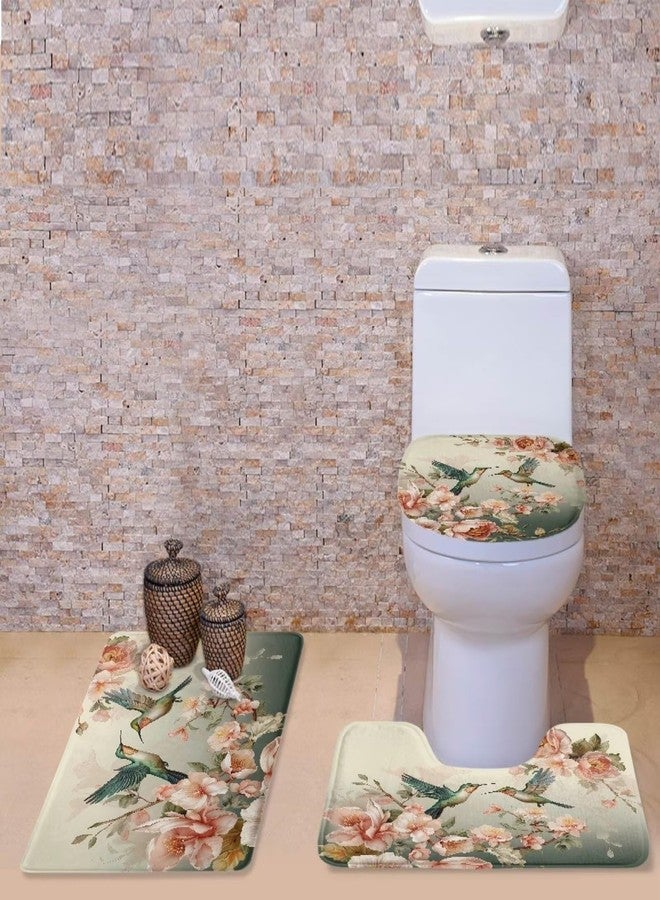 Flashideas Hummingbird Toilet Seat Cover and Rug Set Includes Bath Rug Toilet Lid Cover and Contour Mat Ultra Soft Bath Mat Non-Slip and Super Absorbent Bathroom Rug - Image 3